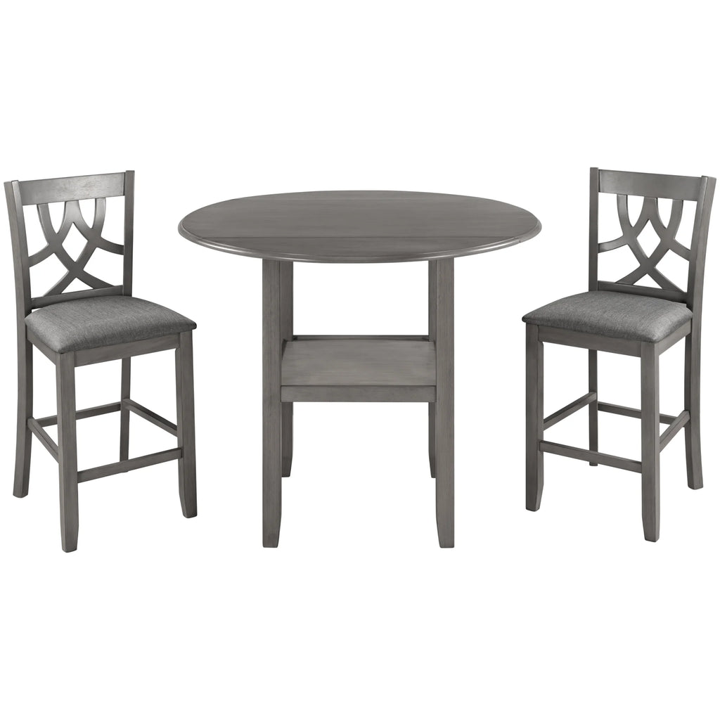 3 Piece Round Drop Leaf Dining Table Set with 2 Chairs A430870