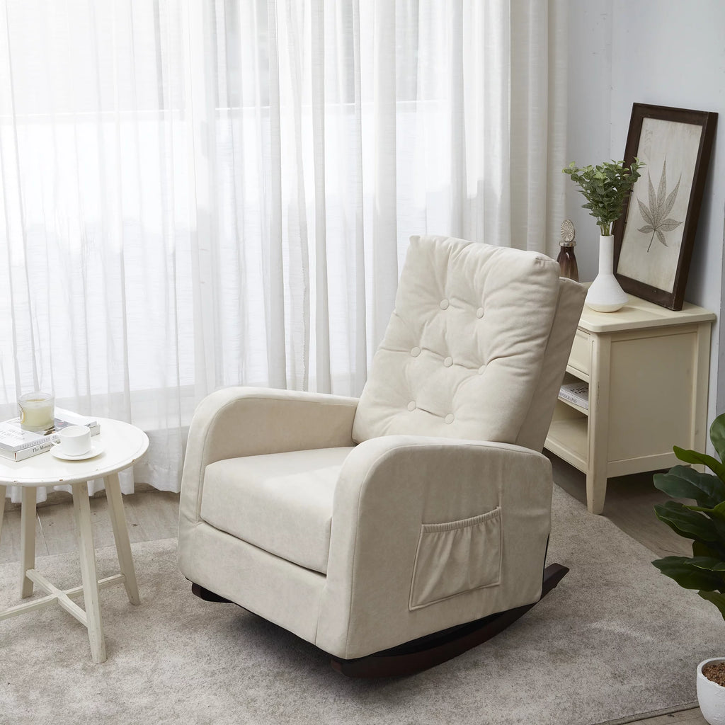 High Back Rocking Chair with Side Pocket Linen Fabric Y8217