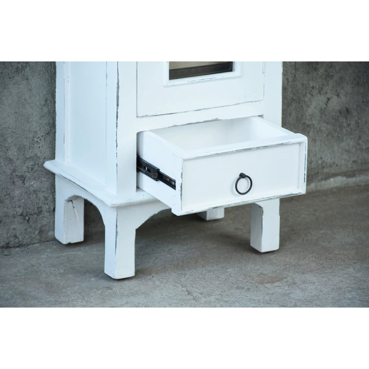 1-Door Wood End Table/Nightstand in Distressed White T412