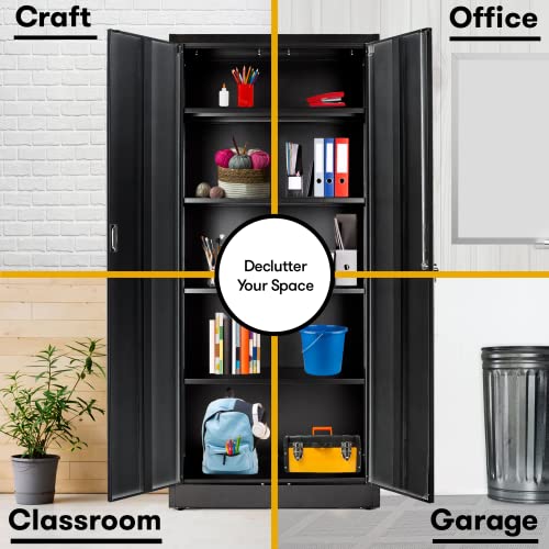 71-inch Tall Black Steel Storage Cabinet with Adjustable Shelves B460349