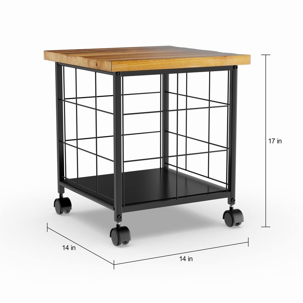 Grey Wood and Metal Rolling File Cabinet J6050