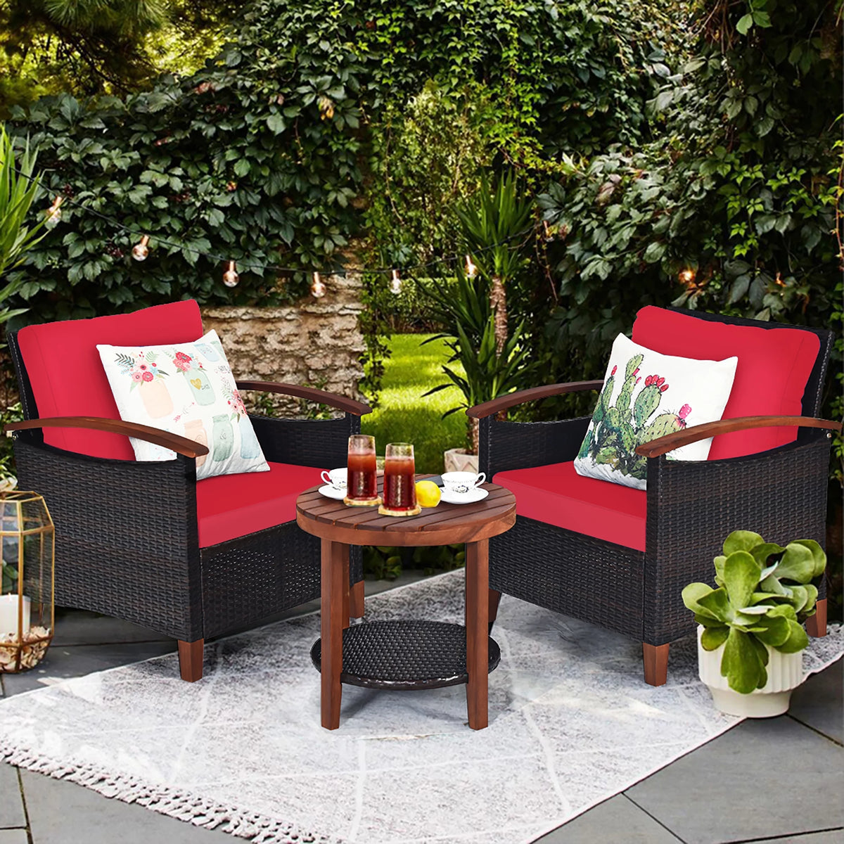 3 Pc Patio Rattan Furniture Set with Cushion D621770