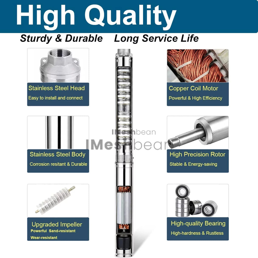 4" Deep Submersible Well Pump, 1 HP, 230V, Stainless Steel F27593