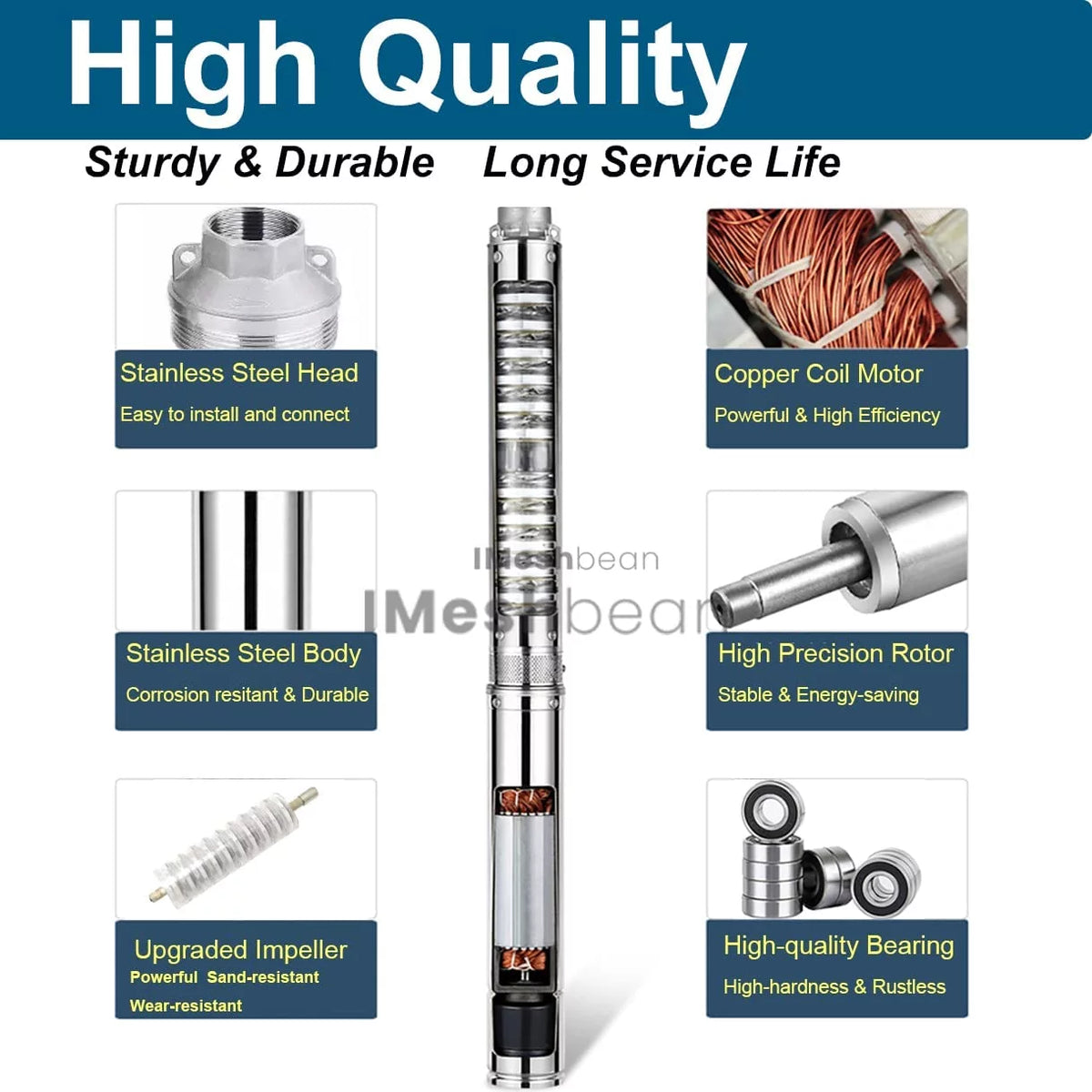 4" Deep Submersible Well Pump, 1 HP, 230V, Stainless Steel F27593