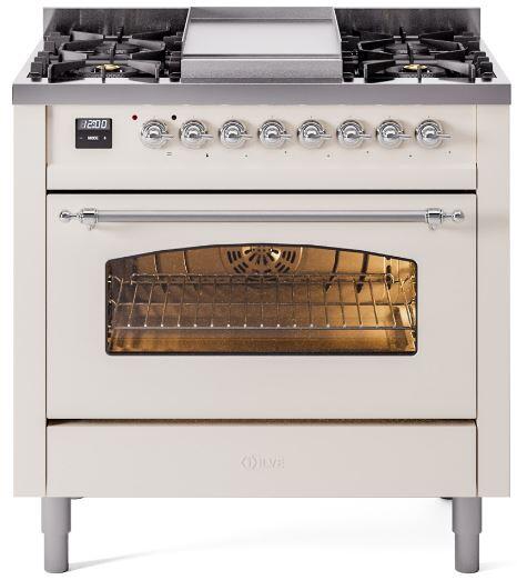 36 Dual Fuel Propane Gas Range Antique White Chrome Trim Z517559