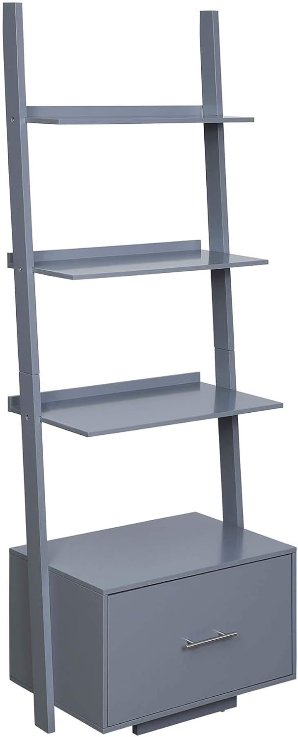 Gray Ladder Bookcase with File Drawer P522