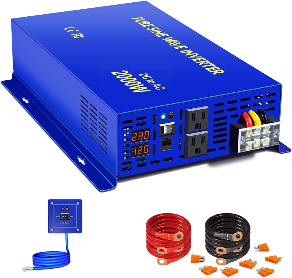 2000W Pure Sine Wave Power Inverter 24V DC to AC 120V with 15ft Remote Switch D8950