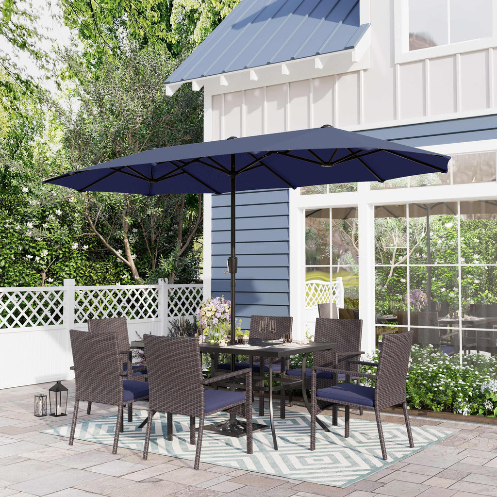 8-Piece Outdoor Patio Set with 13 ft Navy Umbrella E672030
