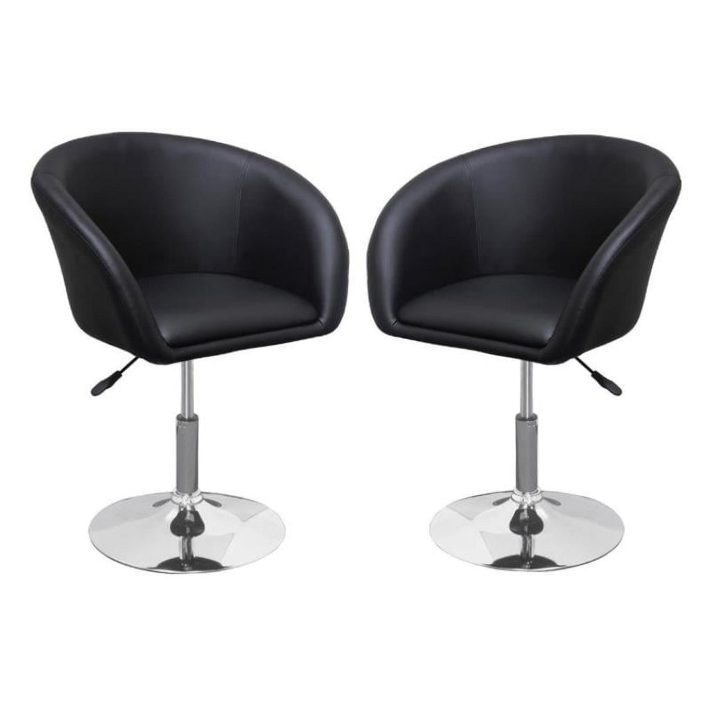 Adjustable Swivel Faux Leather Coffee Chair in Black - Set of 2 X20561