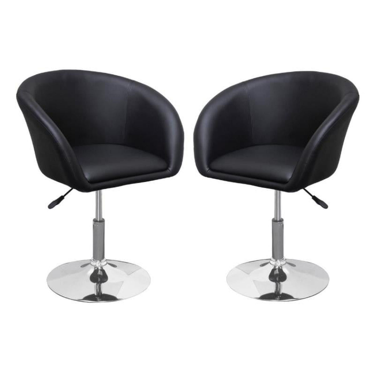 Adjustable Swivel Faux Leather Coffee Chair in Black - Set of 2 X20561