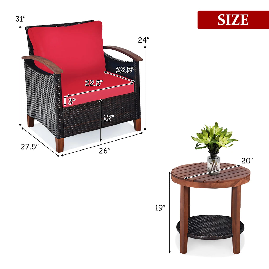 3 Pc Patio Rattan Furniture Set with Cushion D621770
