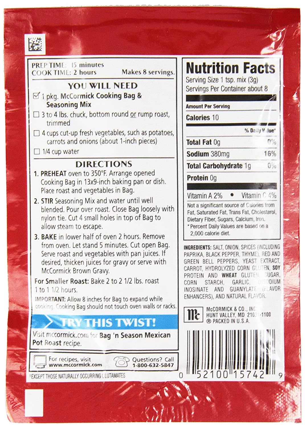 Pot Roast Cooking Bag & Seasoning Mix 0.81 Oz Pack Of 6 L535659