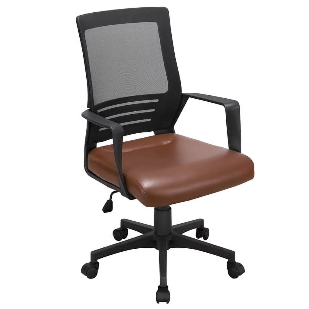 Adjustable Midback Ergonomic Mesh Swivel Office Chair with Lumbar Support, Brown Seat R139