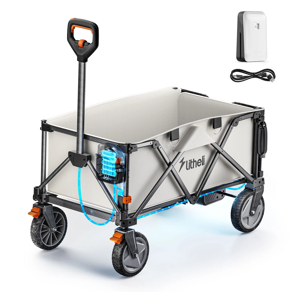 Electric Collapsible Utility Wagon Cart 176 lbs with Adjustable Handle Z3223