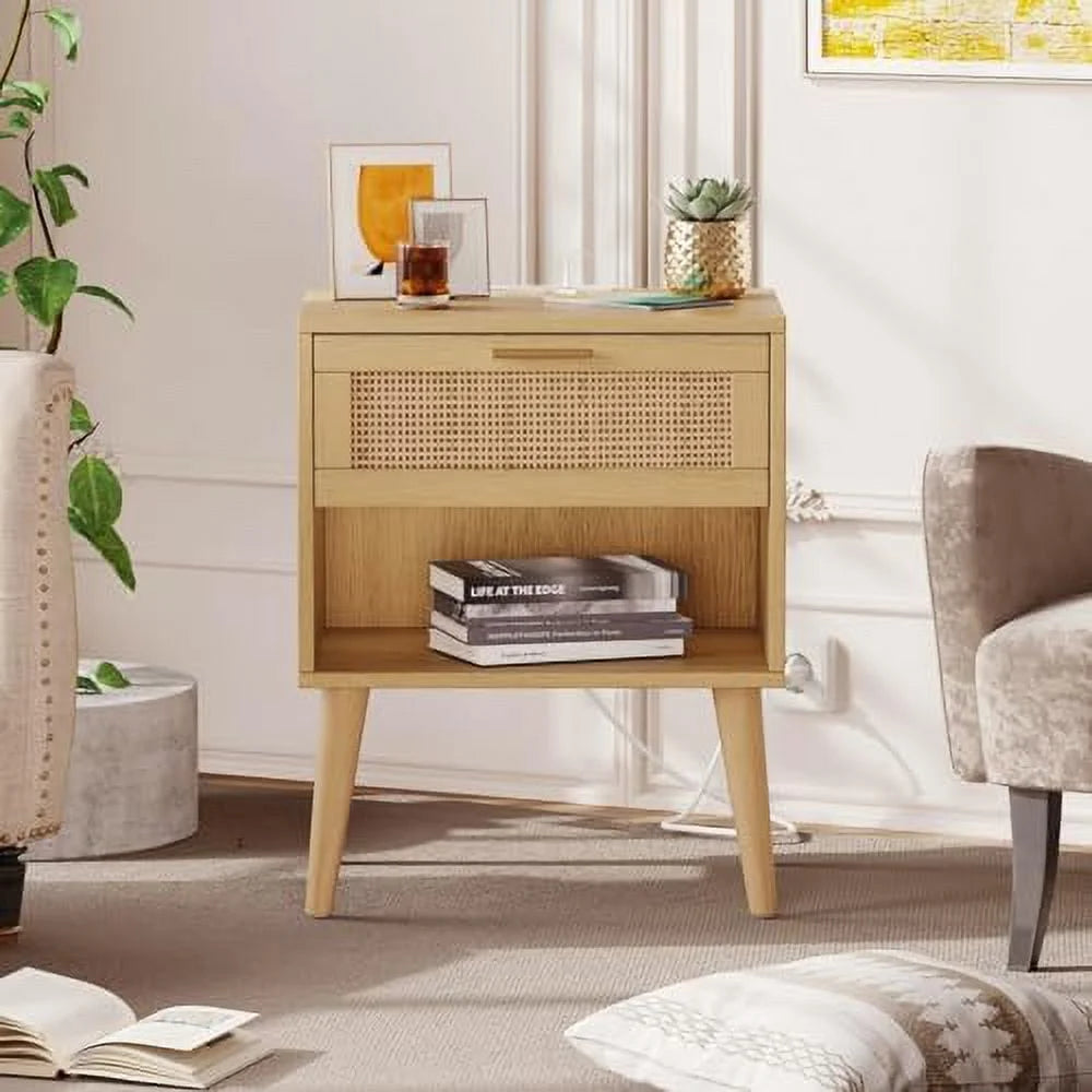 Rattan Nightstand with Charging Station 5 Drawers H431781