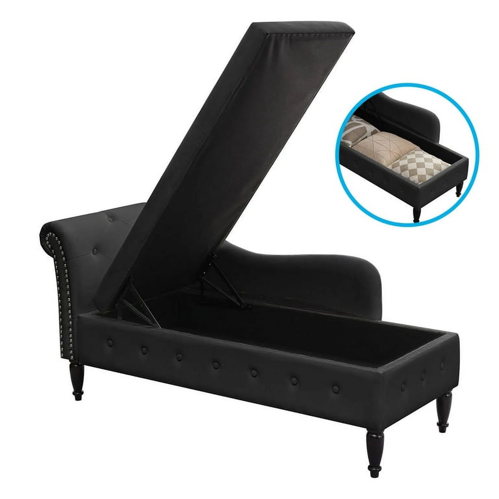 Dark Gray Velvet Tufted Chaise Lounge with Pillow Z810445