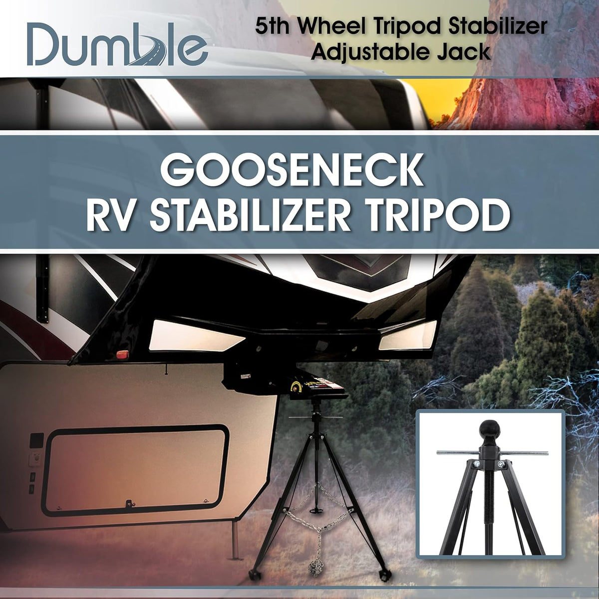 Gooseneck RV Stabilizer Tripod 2-5/16in Ball Joint 7500lb Cap 5th Wheel Adjustable Jack Q413435