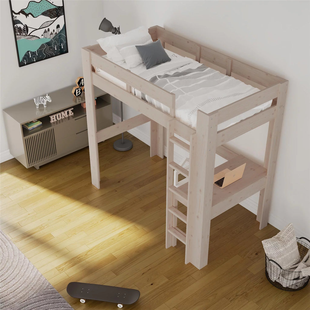 Twin Solid Wood Loft Bed with Desk R1161