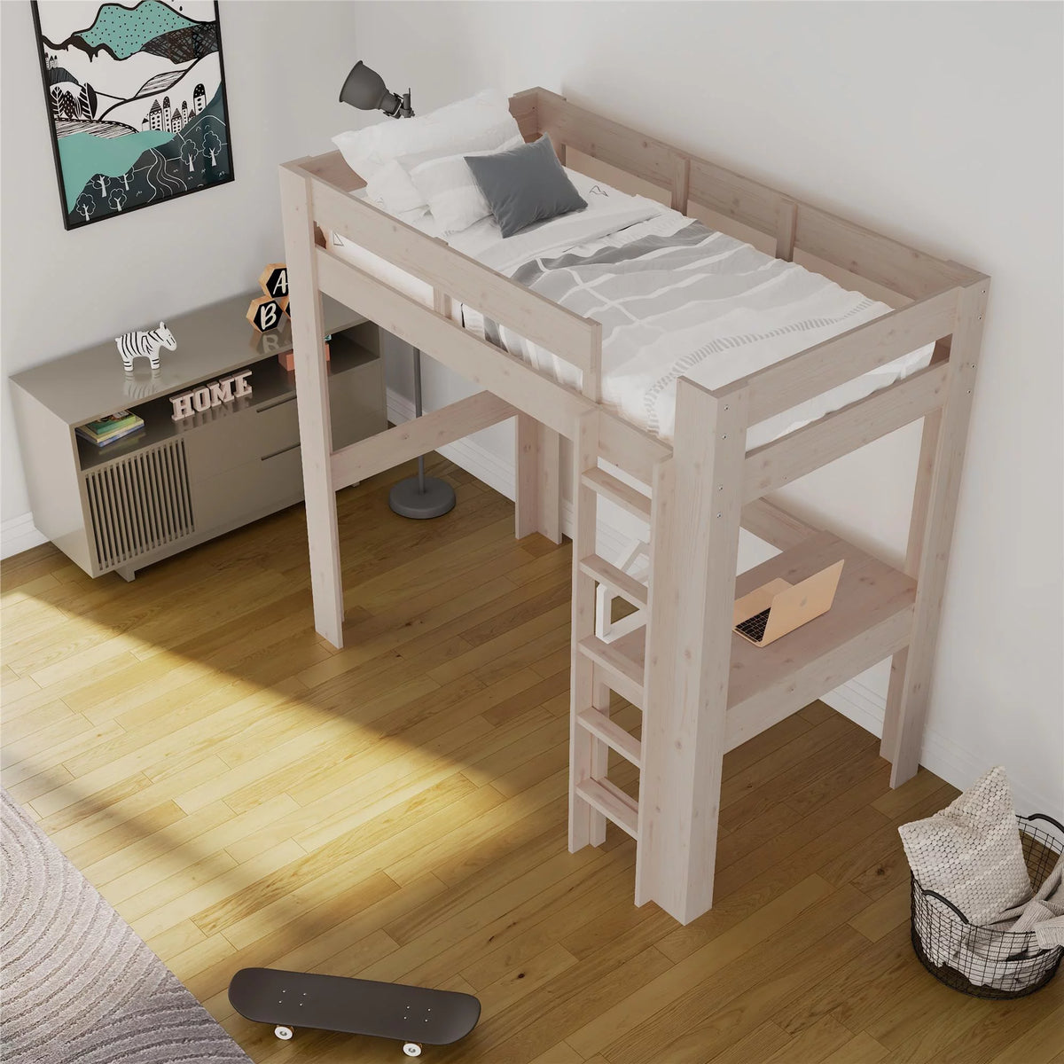 Twin Solid Wood Loft Bed with Desk R1161