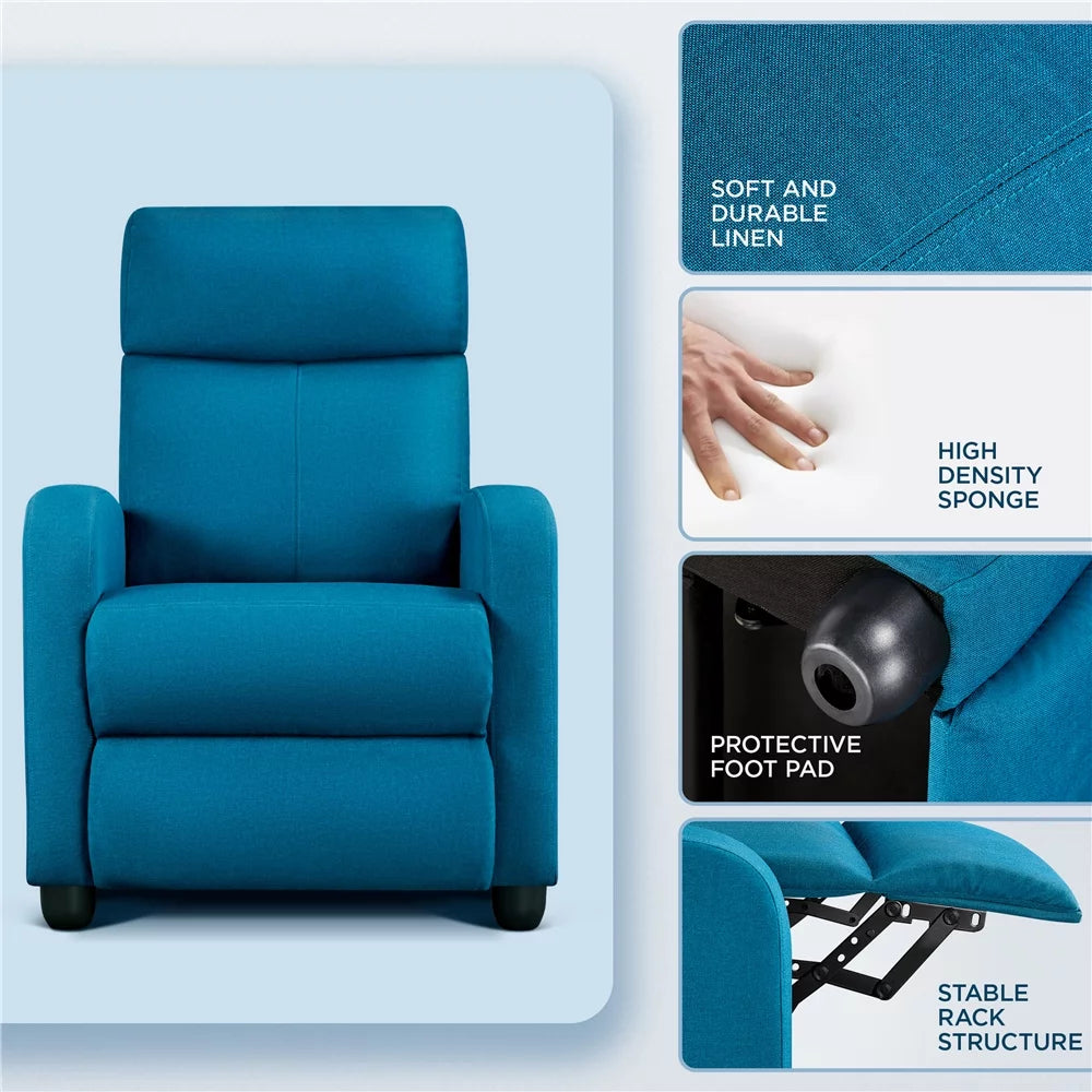 Adjustable Fabric Recliner with Footrest, Set of 2, Teal Y662