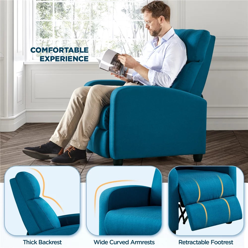 Adjustable Fabric Recliner with Footrest, Set of 2, Teal Y662