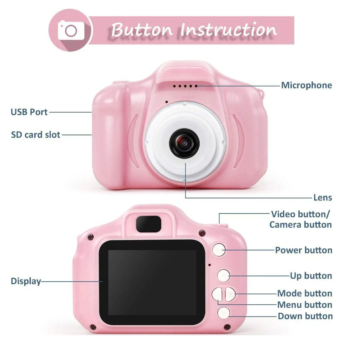 13MP 1080P Rechargeable Children's Toy Camera with 16G TF Card W985007