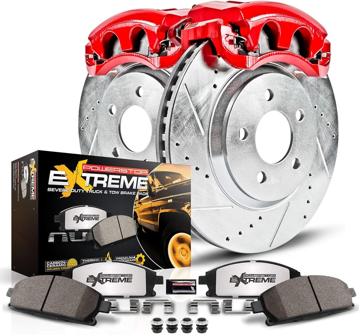 Drilled Slotted Brake Rotors Carbon-Fiber Ceramic Brake Pads Calipers B981