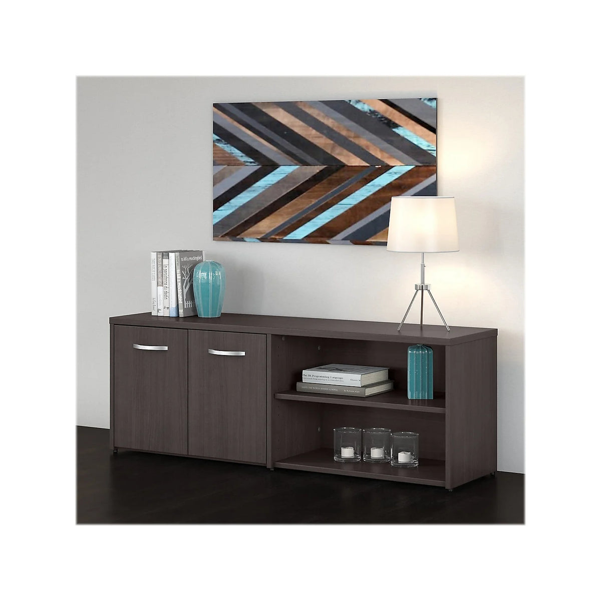 Storm Gray Storage Cabinet with Doors and Shelves M762